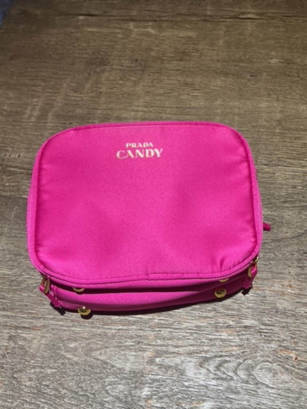 Authentic Prada Candy Small Cosmetic Pouch in Vibrant Hot Pink with Gold Logo
